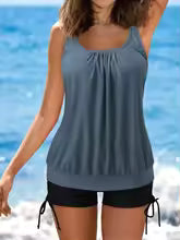 Maillot de bain femme 2 pièces – Tankini ample – Short couvrant ajustable – Tissu respirant