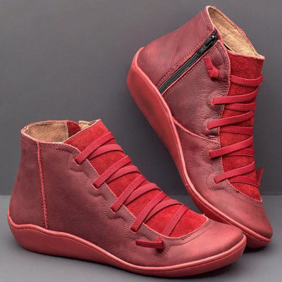 Bottines femme – Talon bas – Bout rond – Cuir souple – Lacets avec fermeture zip