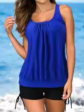 Maillot de bain femme 2 pièces – Tankini ample – Short couvrant ajustable – Tissu respirant
