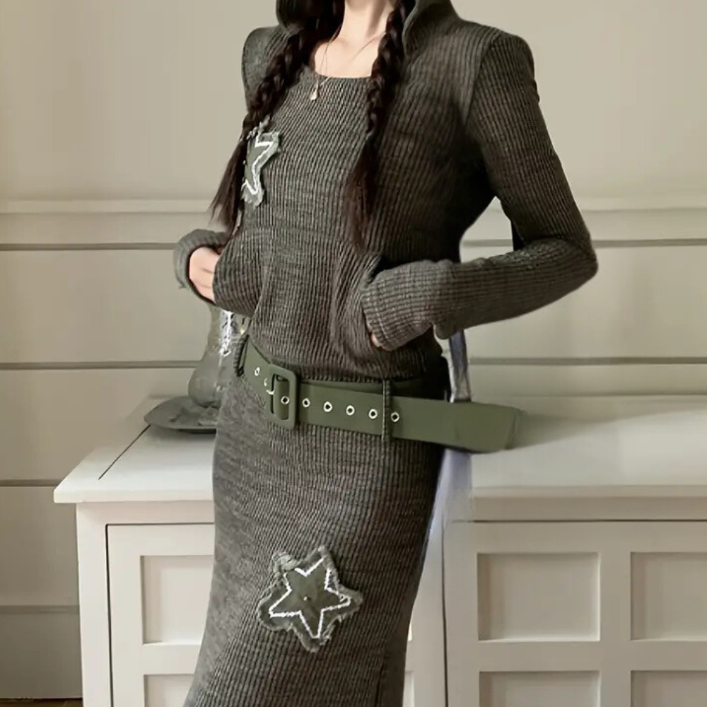 Marianne | Robe Manche longue en tricot pour femme | Maxi