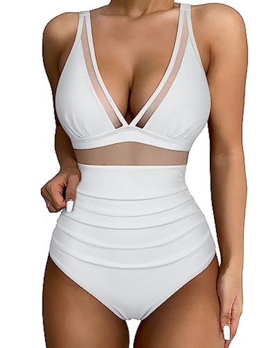 Maillot de bain femme – Une pièce – Décolleté plongeant – Détail en mesh – Coupe échancrée