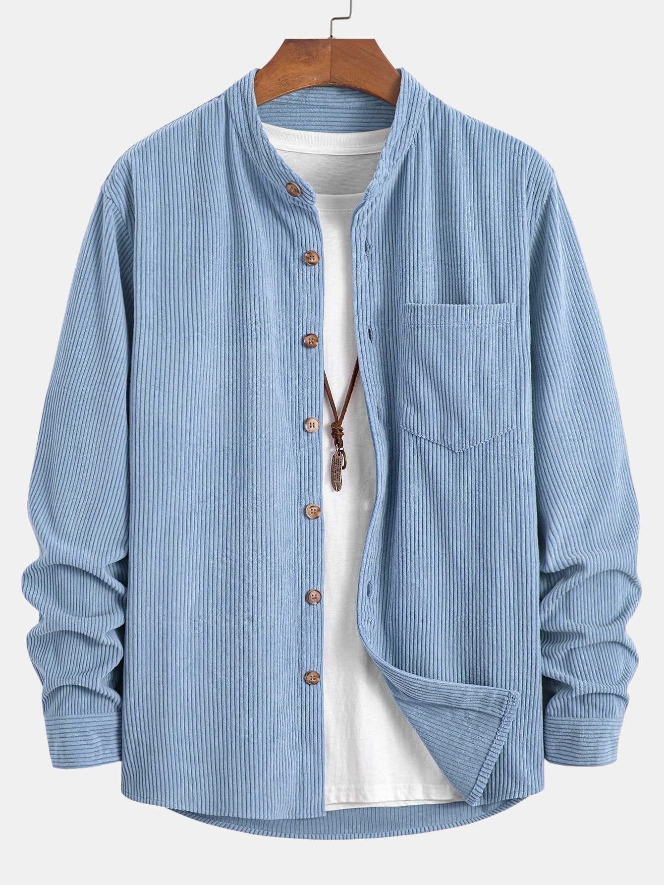 Chemise à col montant en velours côtelé