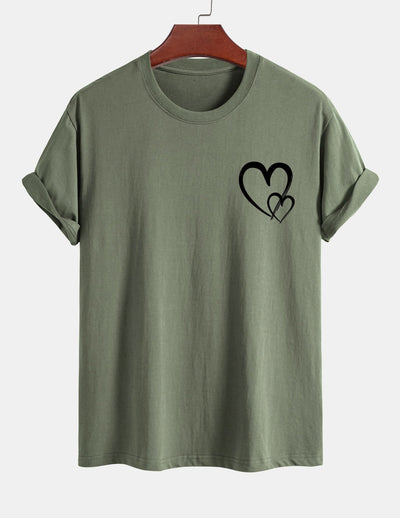 T-shirt en coton à imprimé cœur coupe classique