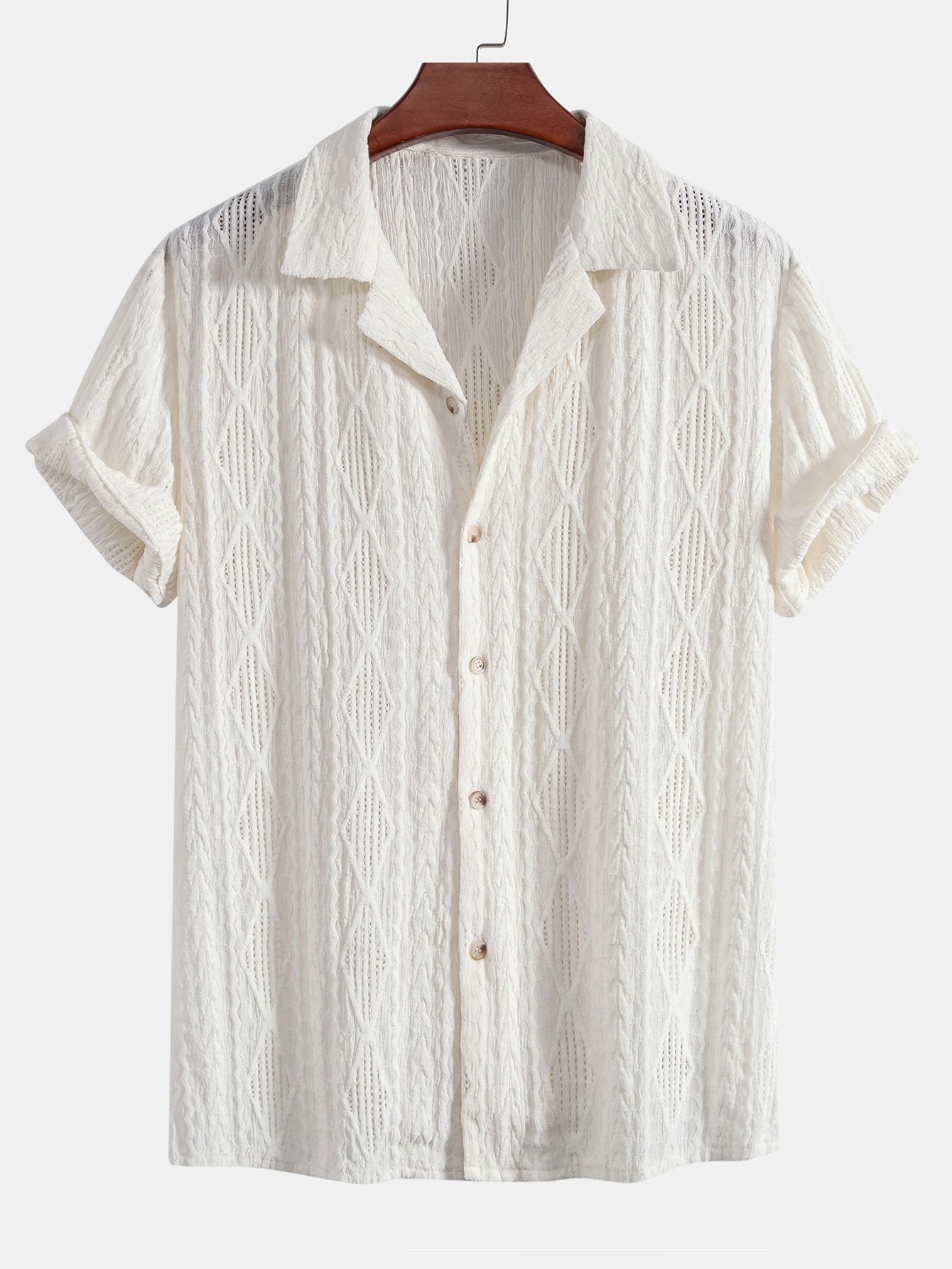 Chemise Cubaine Jacquard à Motifs Géométriques