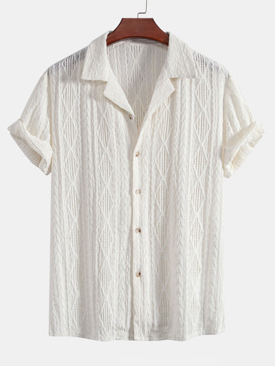 Chemise Cubaine Jacquard à Motifs Géométriques