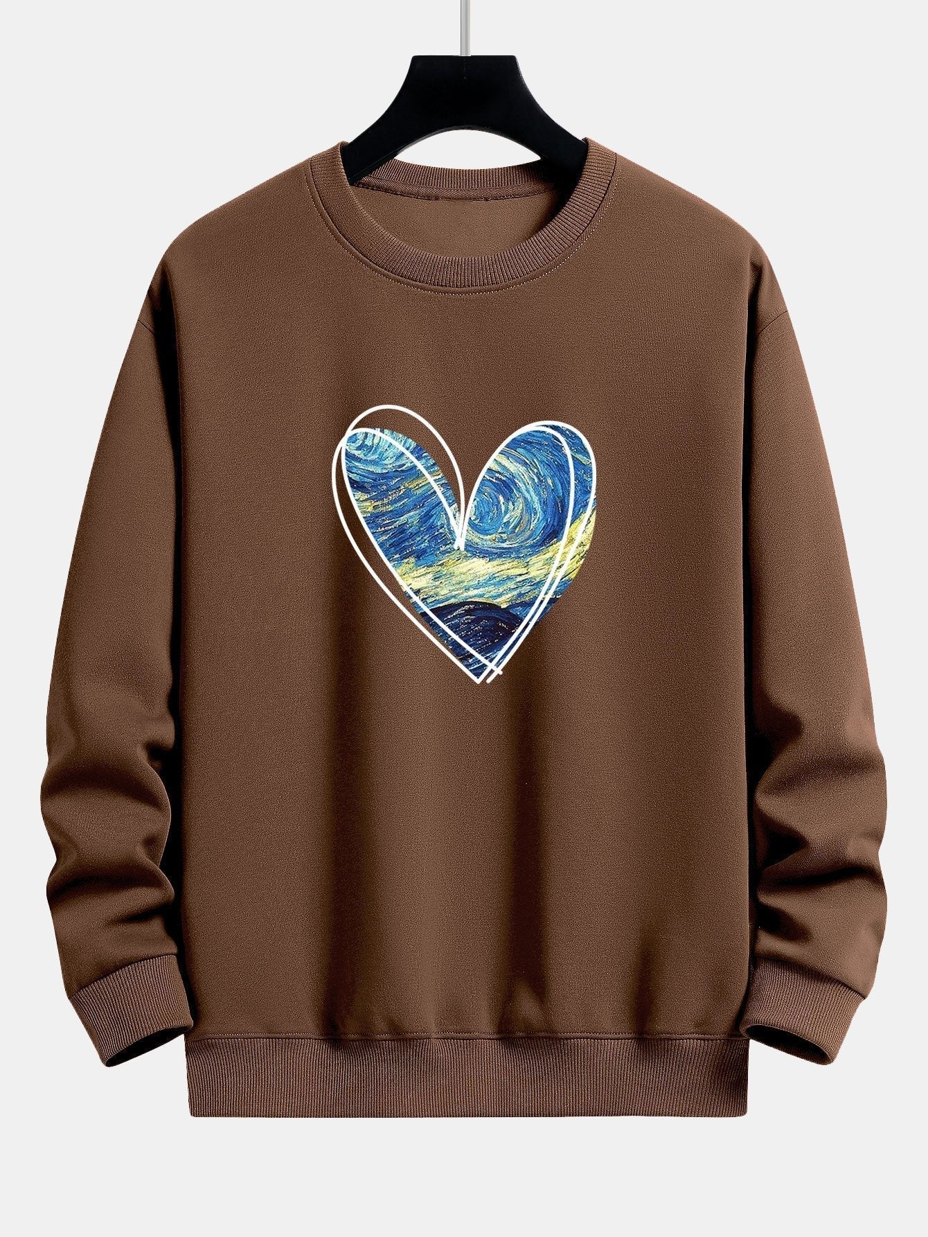 Sweat-shirt décontracté à imprimé cœur et ciel étoilé