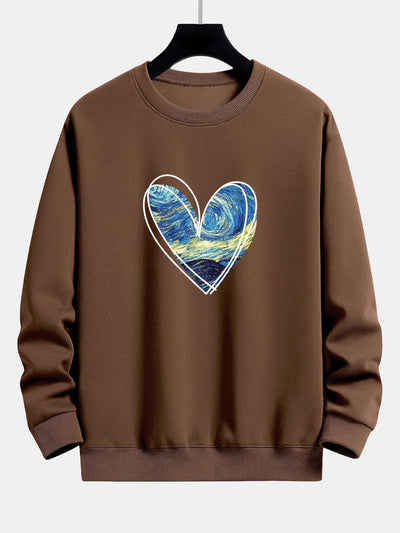 Sweat-shirt décontracté à imprimé cœur et ciel étoilé