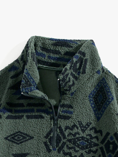 Sweat-shirt Teddy à imprimé aztèque et fermeture éclair quart de tour