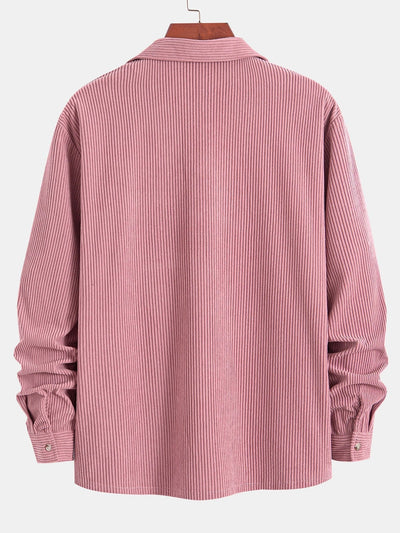 Chemise à manches longues en velours côtelé et col cubain