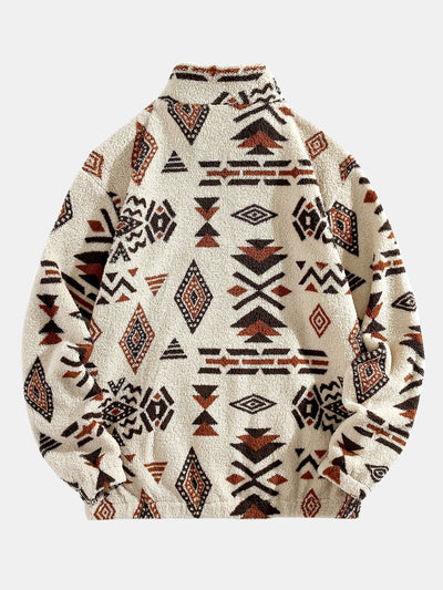 Sweat-shirt Teddy à imprimé aztèque et fermeture éclair quart de tour