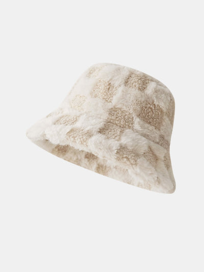 Chapeau bob chaud en fausse fourrure à carreaux