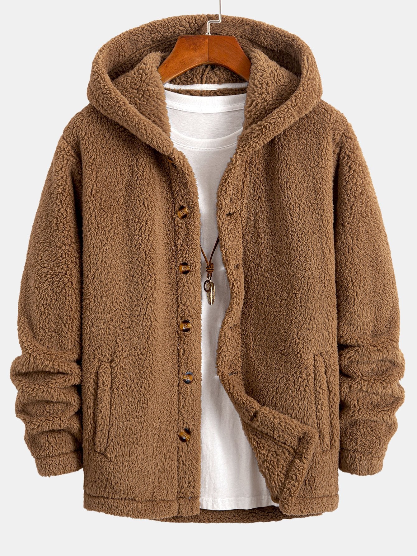 Manteau à capuche boutonné en polaire Teddy