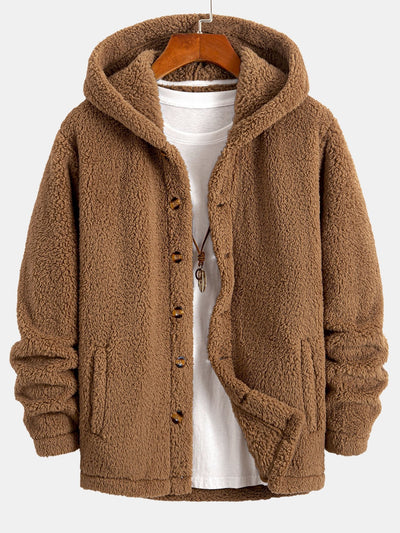 Manteau à capuche boutonné en polaire Teddy