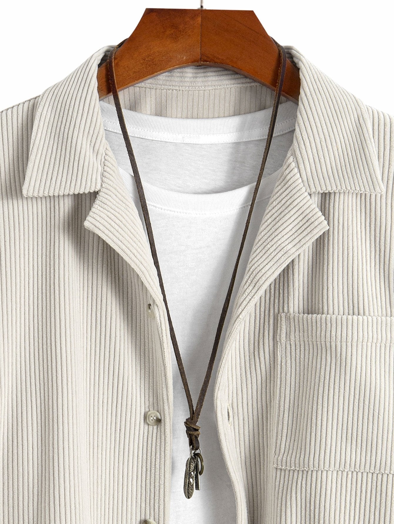Chemise à manches longues en velours côtelé et col cubain