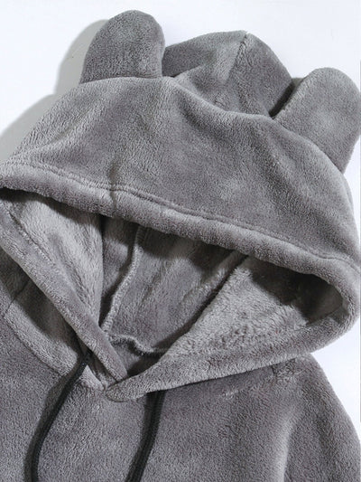 Sweat à capuche en polaire Teddy coupe décontractée avec oreilles