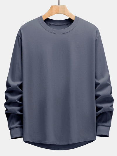 T-shirt basique à manches longues et ourlet en arc épais