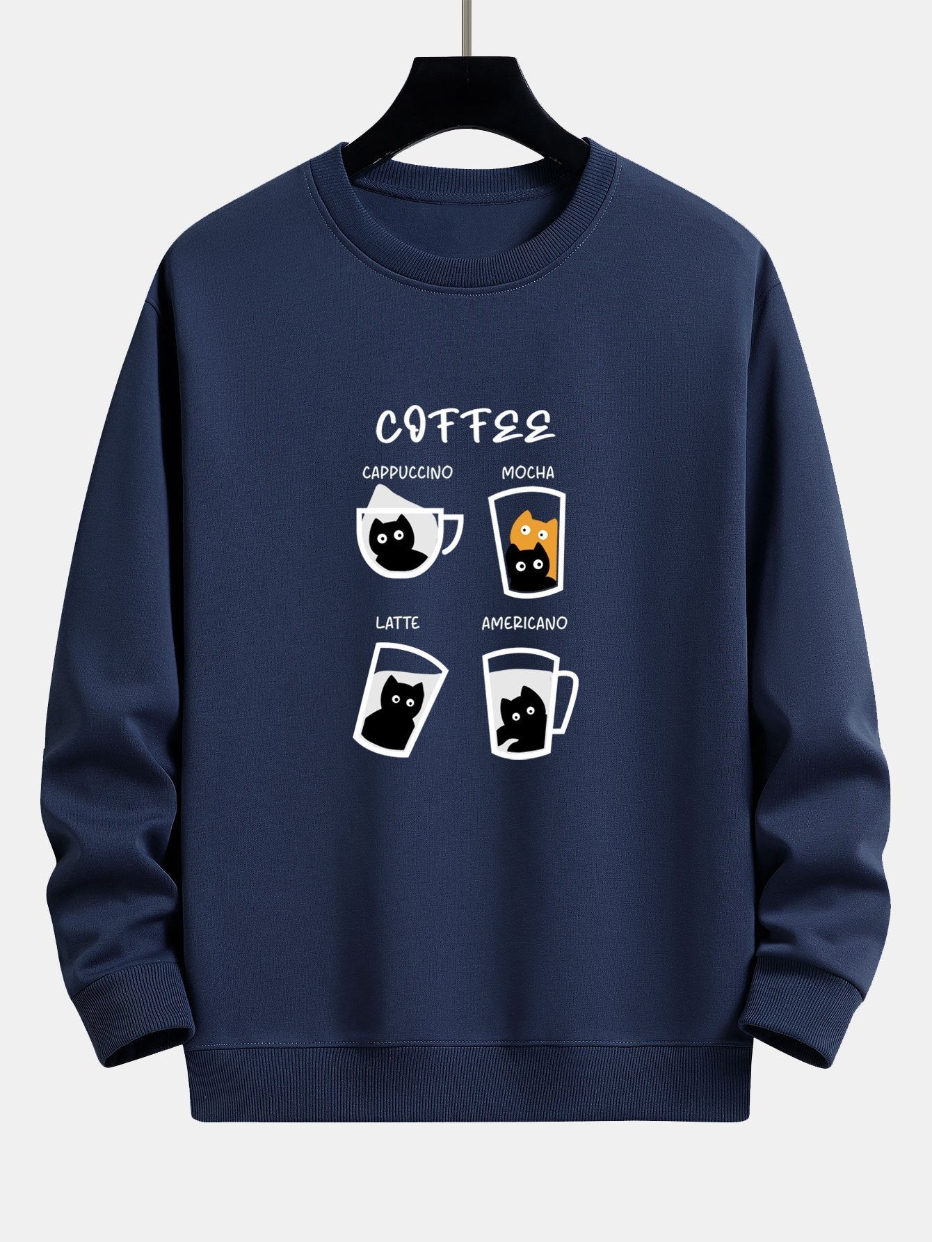 Sweat-shirt décontracté à imprimé chat café