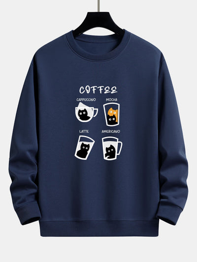 Sweat-shirt décontracté à imprimé chat café