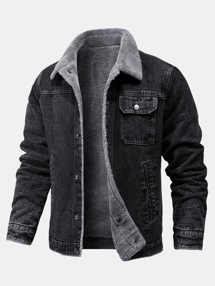 Veste en jean délavée doublée en peluche