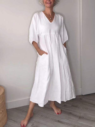 Eeva™ - Robe midi décontractée avec décolleté en V et poches