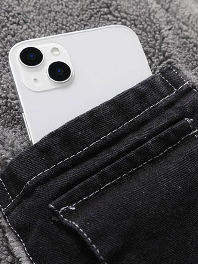 Veste en jean délavée doublée en peluche