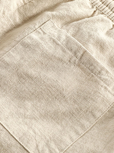 Short Décontracté en Lin et Coton Mélangés