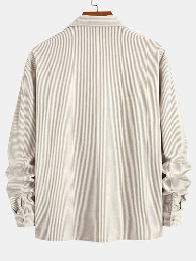 Chemise à manches longues en velours côtelé et col cubain