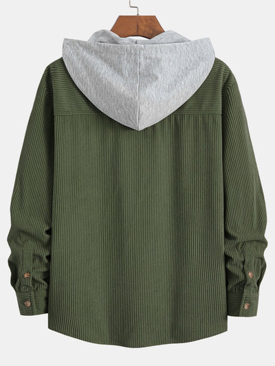 Chemise à capuche en velours côtelé contrasté