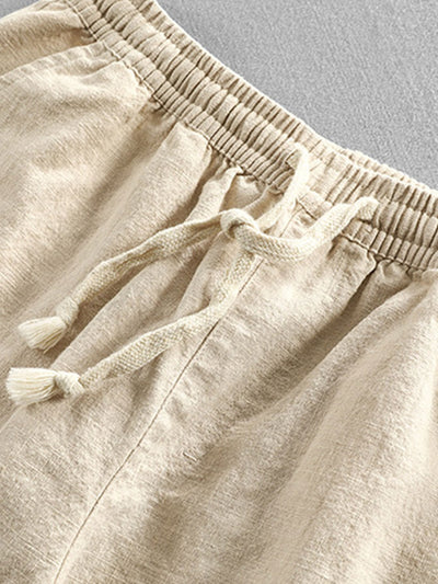 Short Décontracté en Lin et Coton Mélangés