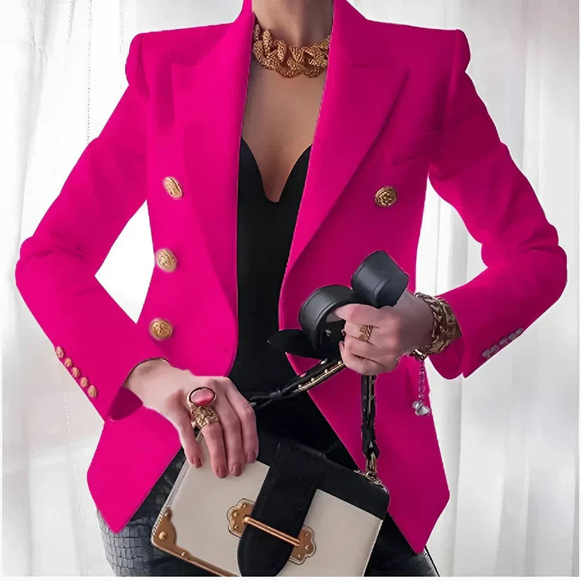 Blazer femme – Coupe cintrée – Double boutonnage – Tissu structuré – Détails dorés