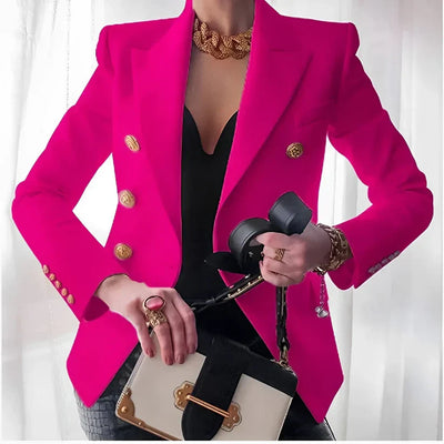 Blazer femme – Coupe cintrée – Double boutonnage – Tissu structuré – Détails dorés