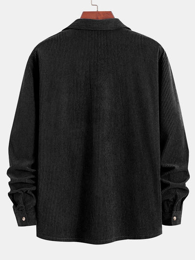 Chemise à manches longues en velours côtelé et col cubain