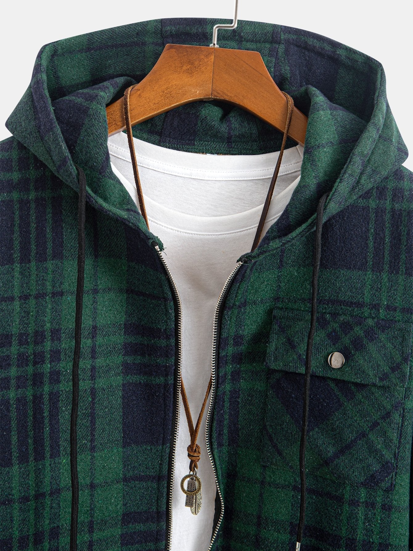 Chemise à capuche en flanelle à carreaux doublée Teddy