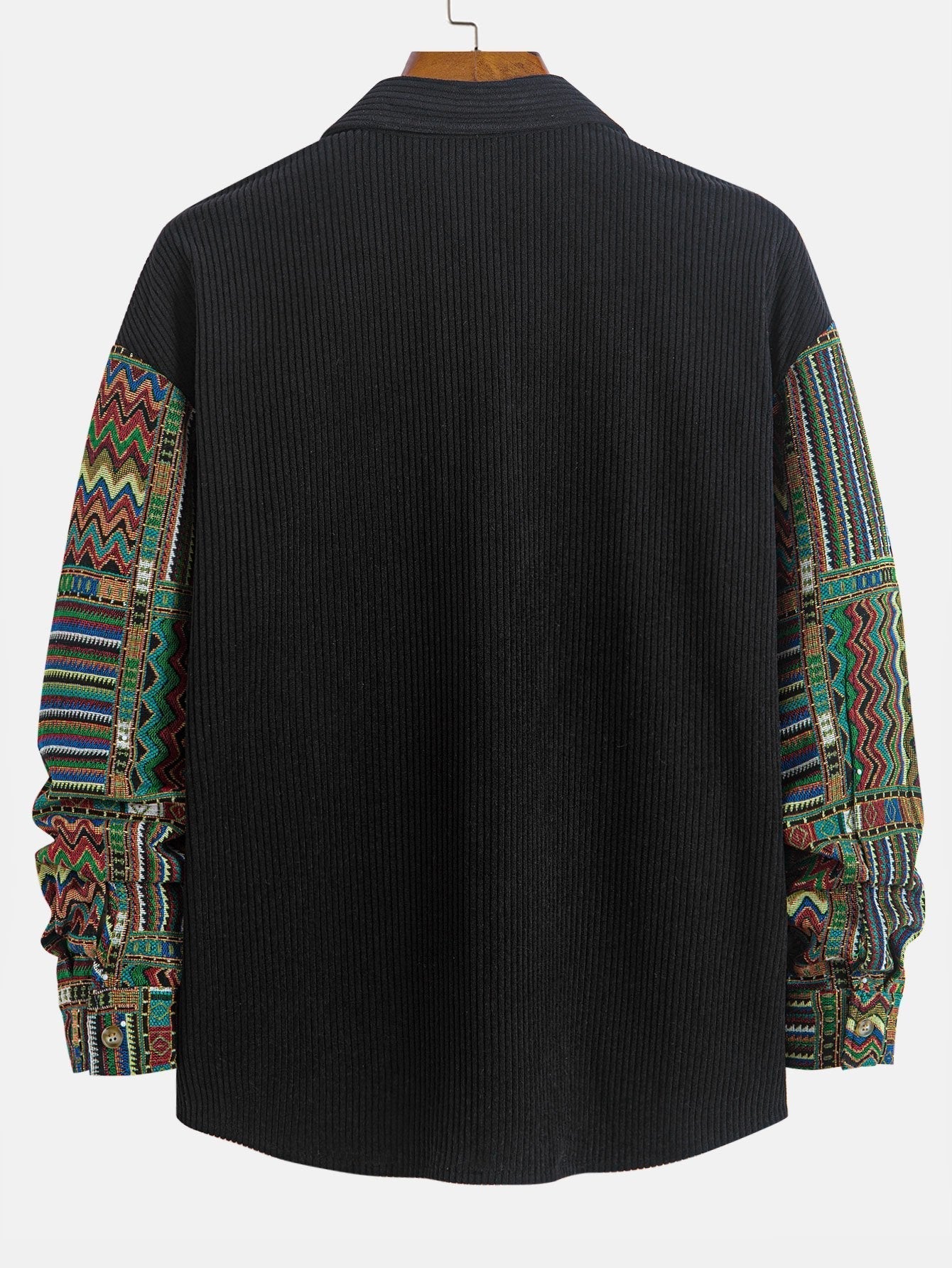 Chemise patchwork en velours côtelé à motif géométrique ethnique coupe décontractée # Motif aléatoire #