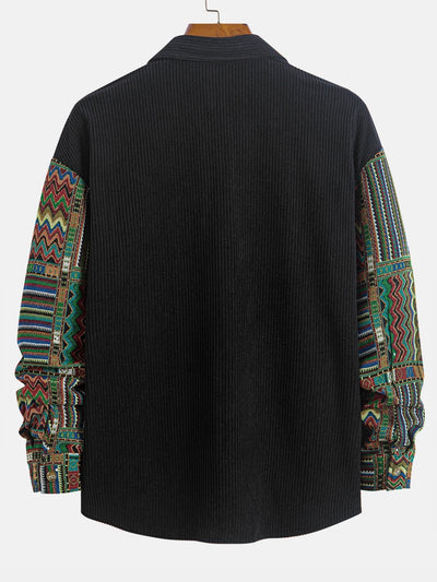 Chemise patchwork en velours côtelé à motif géométrique ethnique coupe décontractée # Motif aléatoire #