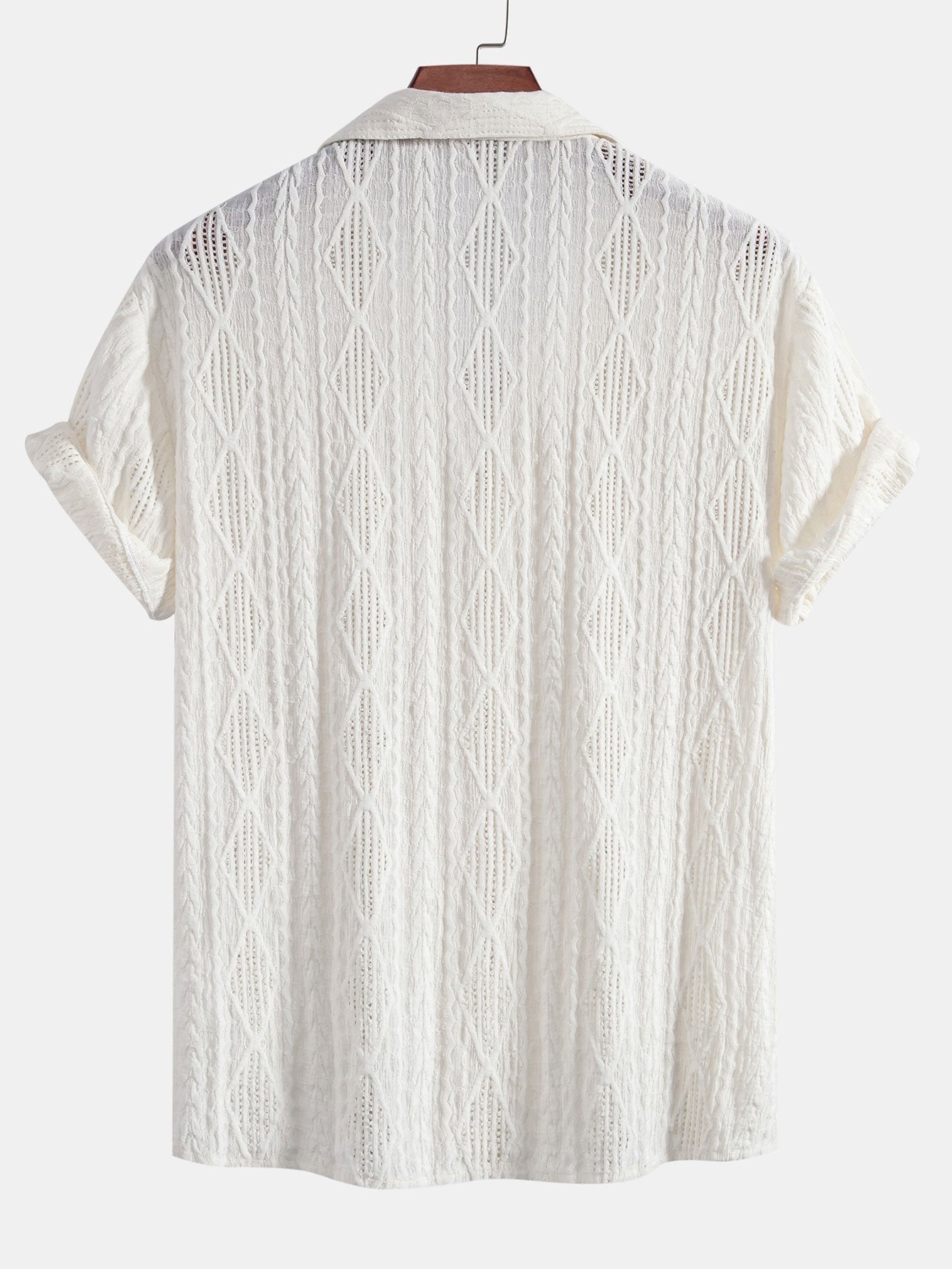 Chemise Cubaine Jacquard à Motifs Géométriques