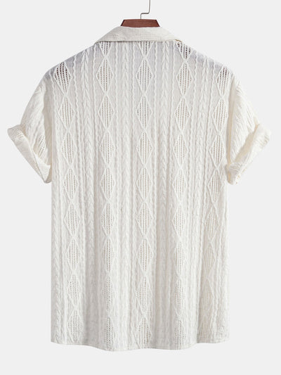 Chemise Cubaine Jacquard à Motifs Géométriques