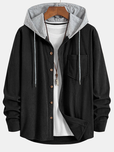 Chemise à capuche en velours côtelé contrasté
