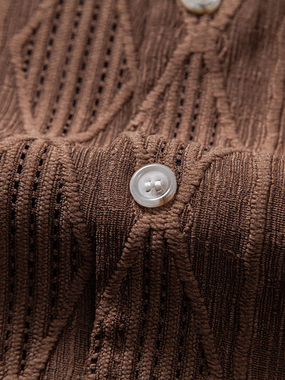 Chemise Cubaine Jacquard à Motifs Géométriques