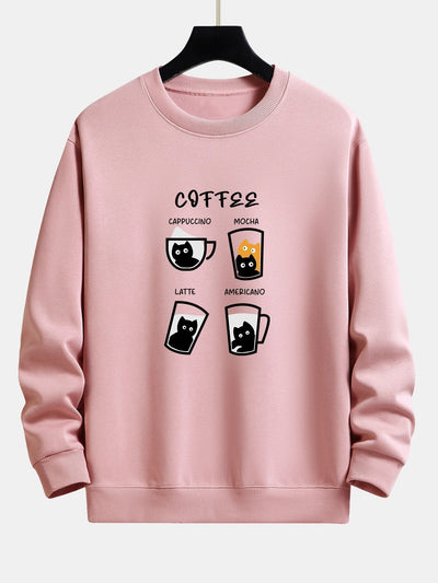 Sweat-shirt décontracté à imprimé chat café