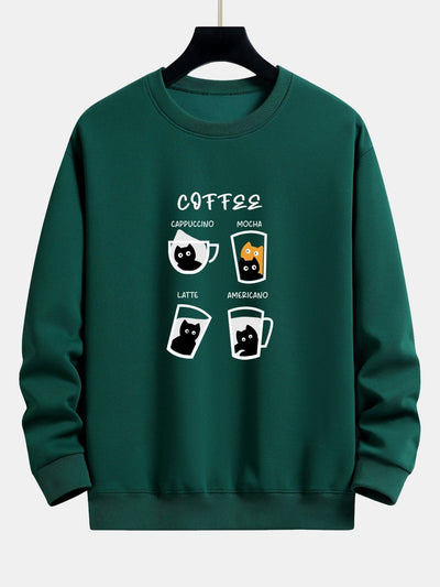 Sweat-shirt décontracté à imprimé chat café