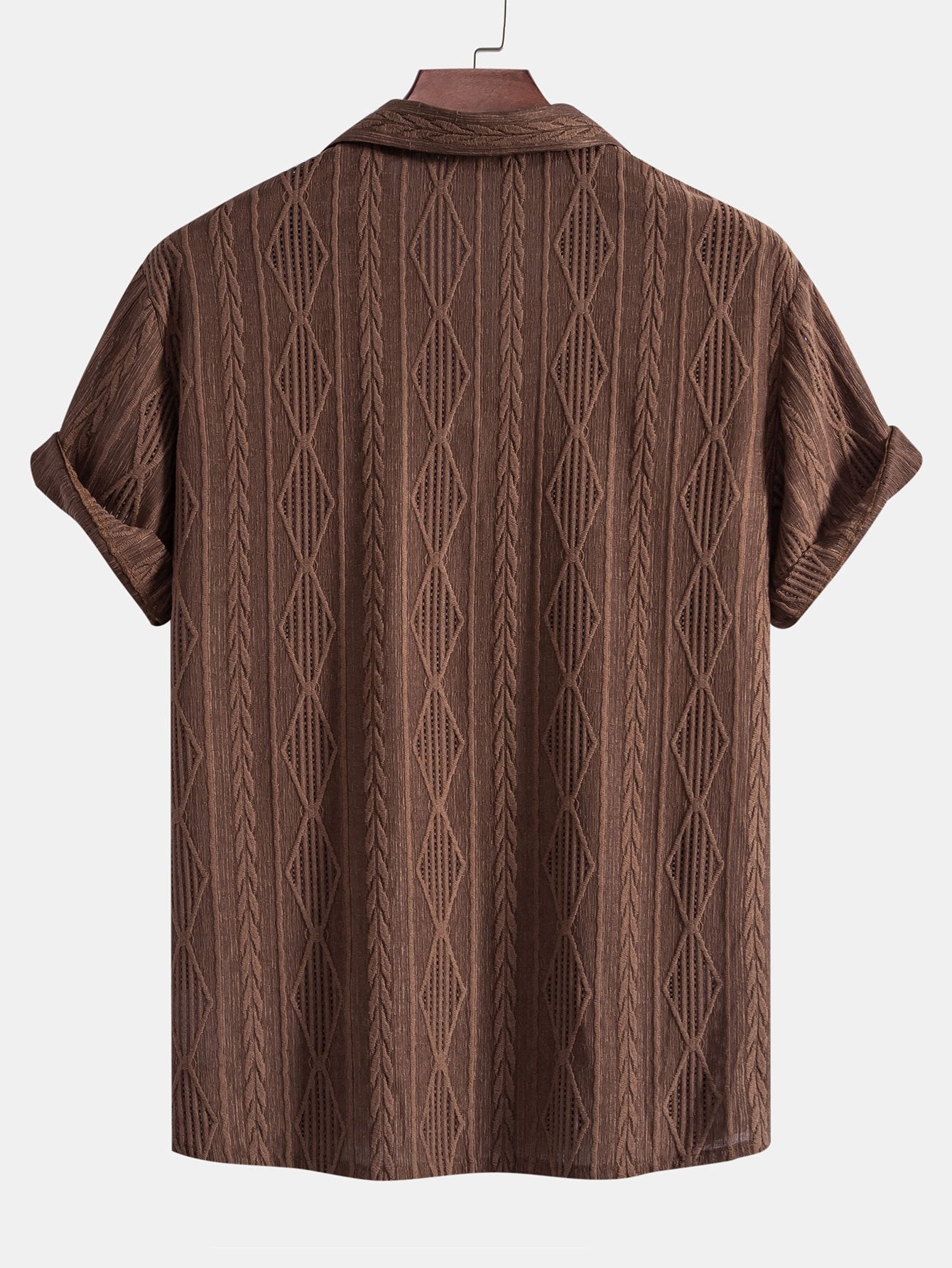 Chemise Cubaine Jacquard à Motifs Géométriques