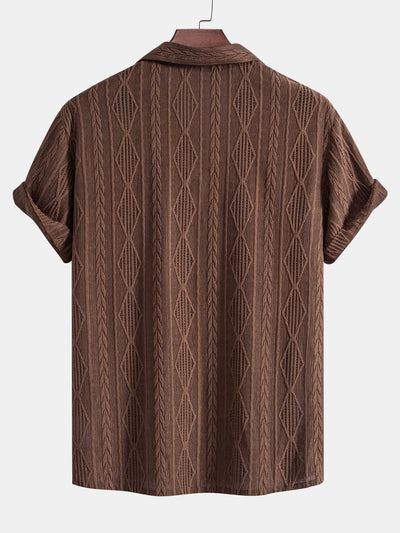 Chemise Cubaine Jacquard à Motifs Géométriques
