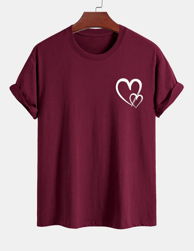 T-shirt en coton à imprimé cœur coupe classique