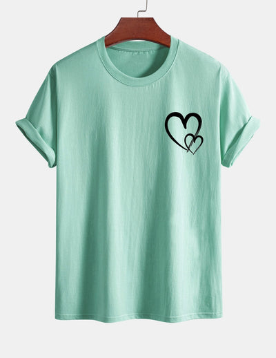 T-shirt en coton à imprimé cœur coupe classique