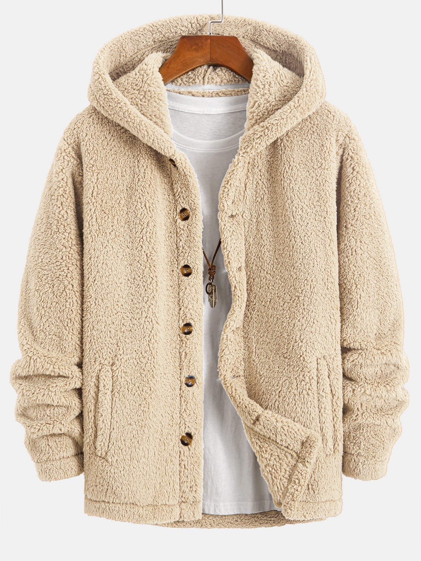 Manteau à capuche boutonné en polaire Teddy