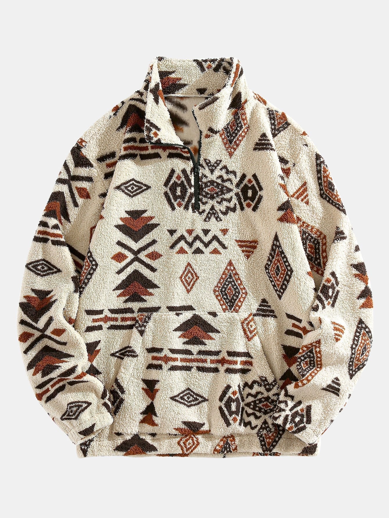 Sweat-shirt Teddy à imprimé aztèque et fermeture éclair quart de tour