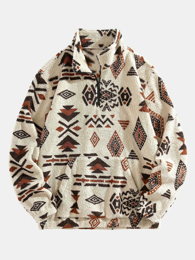 Sweat-shirt Teddy à imprimé aztèque et fermeture éclair quart de tour
