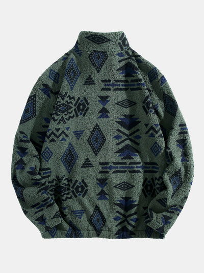 Sweat-shirt Teddy à imprimé aztèque et fermeture éclair quart de tour