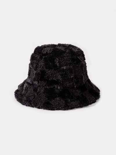 Chapeau bob chaud en fausse fourrure à carreaux